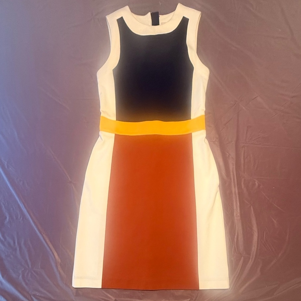 TORY BURCH Mya Navy Copper Colorblock Stretch Ponte Knit Sheath Dress XS = 0/2 - Picture 6 of 14